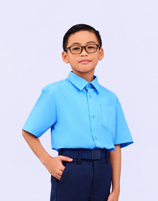 Light Blue Short Sleeve School Shirt
