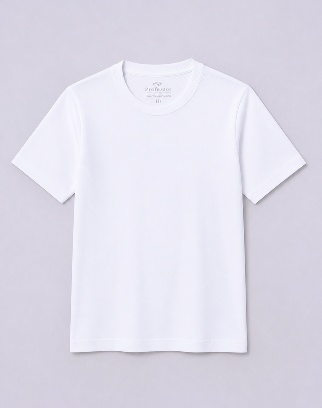 White Round Neck School T-Shirt