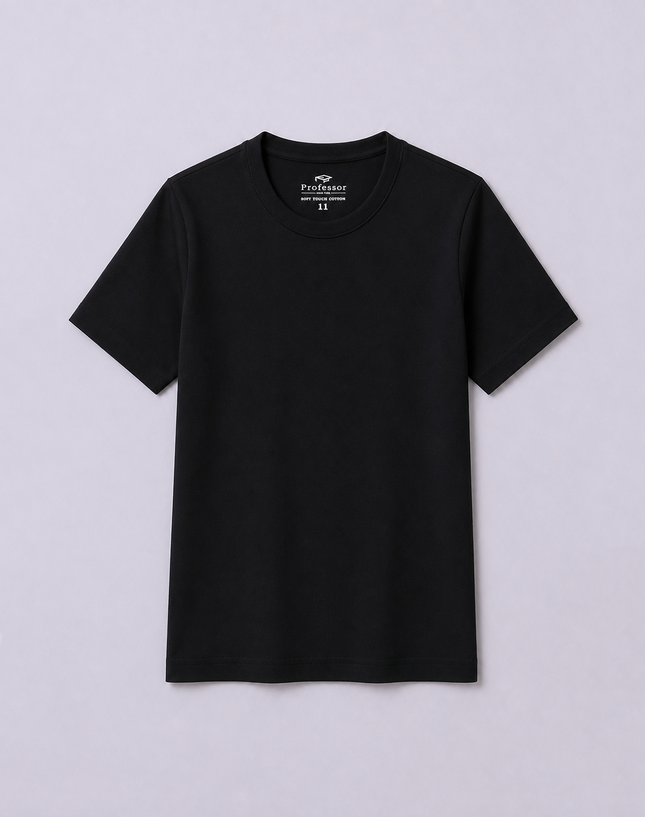 Black Round Neck School T-Shirt