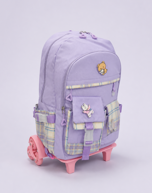 Checker Pattern Primary School Trolley Bag