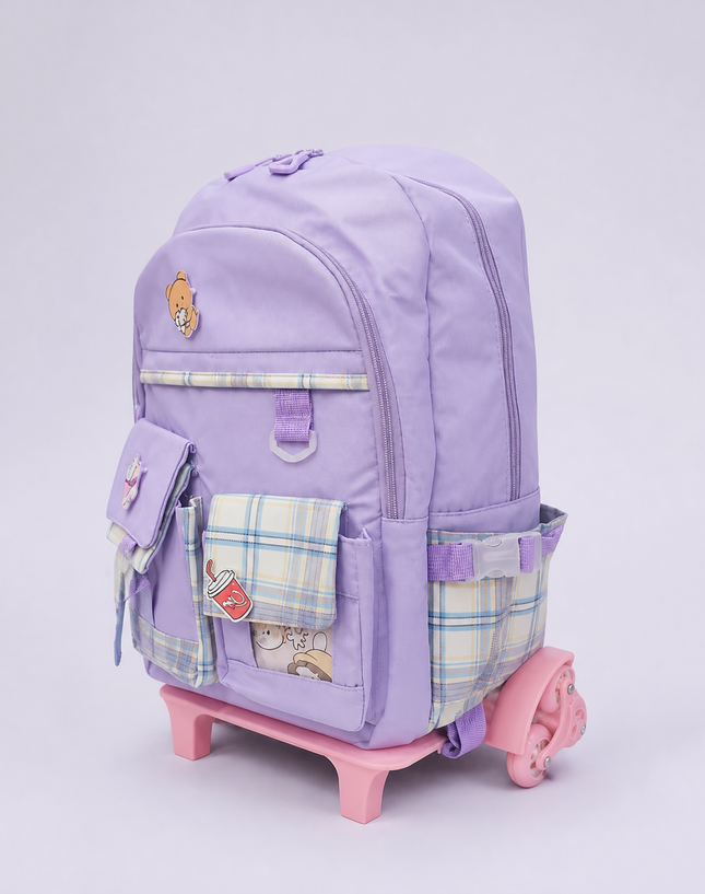 Checker Pattern Primary School Trolley Bag