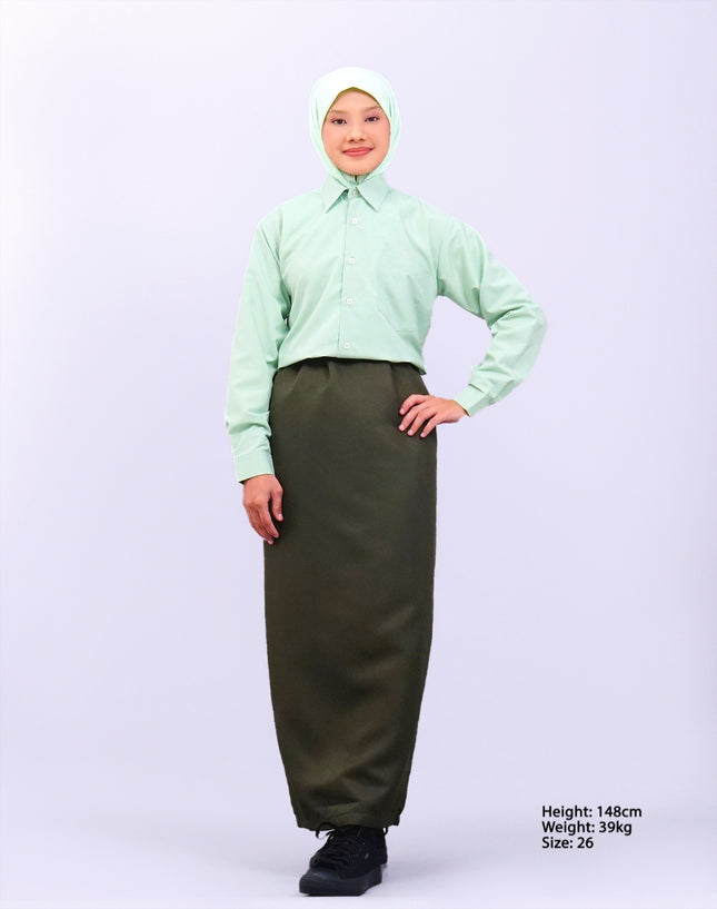 Olive Green School Pengawas Back Pleat Kain Kurung