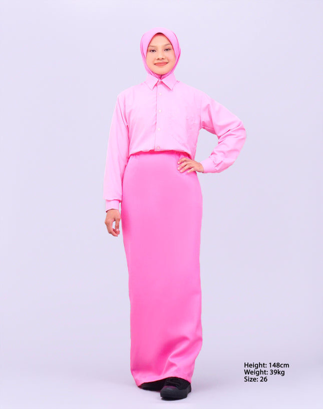 Pink School Pengawas Back Pleat Kain Kurung