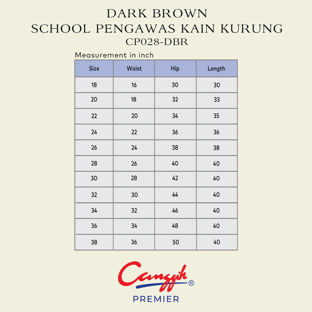 Dark Brown School Pengawas Back Pleat Kain Kurung