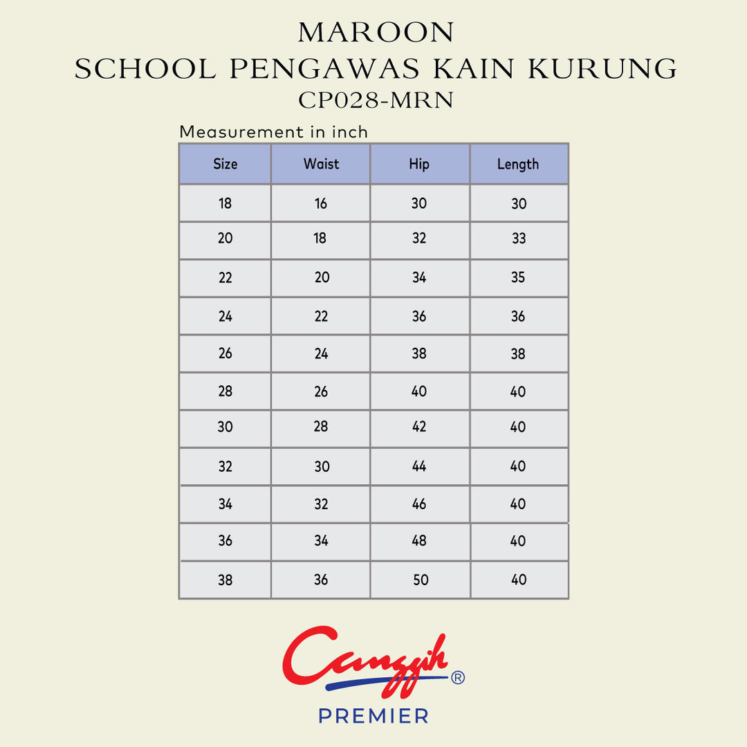 Maroon School Pengawas Back Pleat Kain Kurung