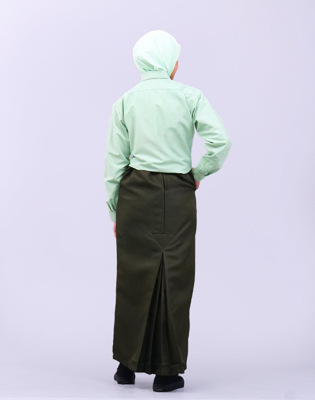 Olive Green School Pengawas Back Pleat Kain Kurung