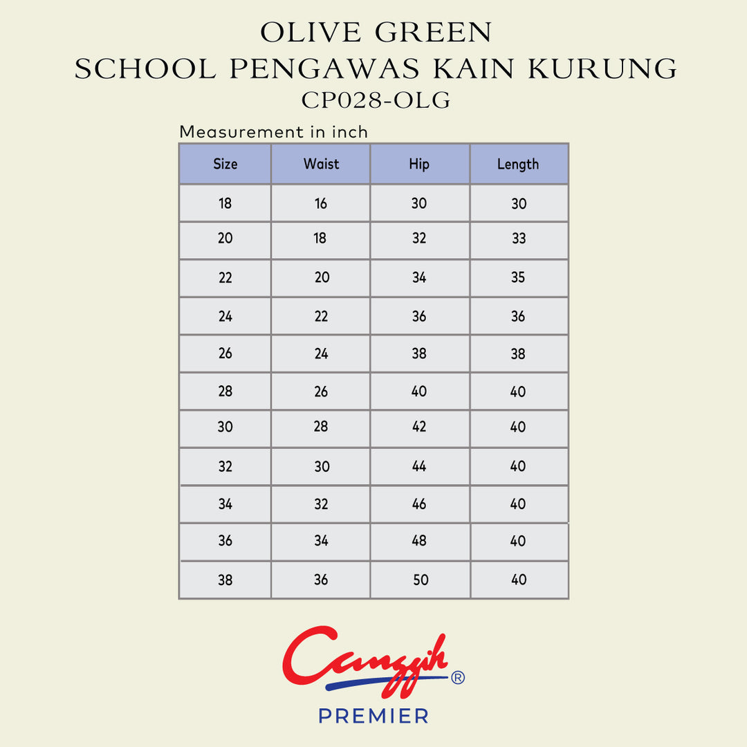 Olive Green School Pengawas Back Pleat Kain Kurung