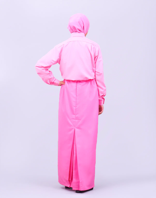 Pink School Pengawas Back Pleat Kain Kurung