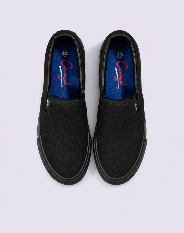 Black FlatEase Primary School Shoes – Slip On