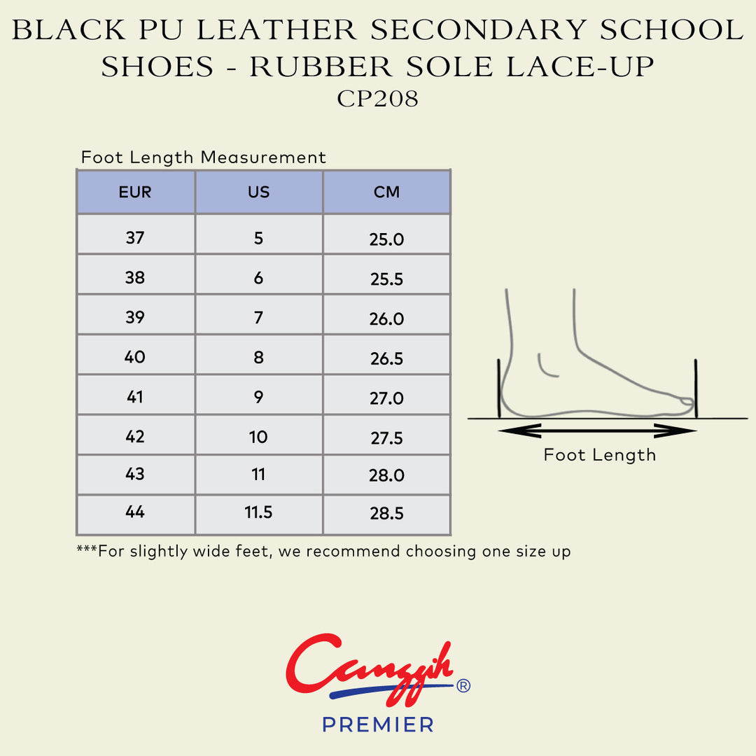Black PU Leather Secondary School Shoes – Rubber Sole Lace-Up