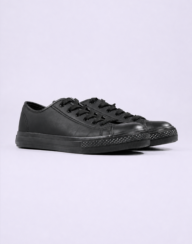 Black PU Leather Secondary School Shoes – Rubber Sole Lace-Up
