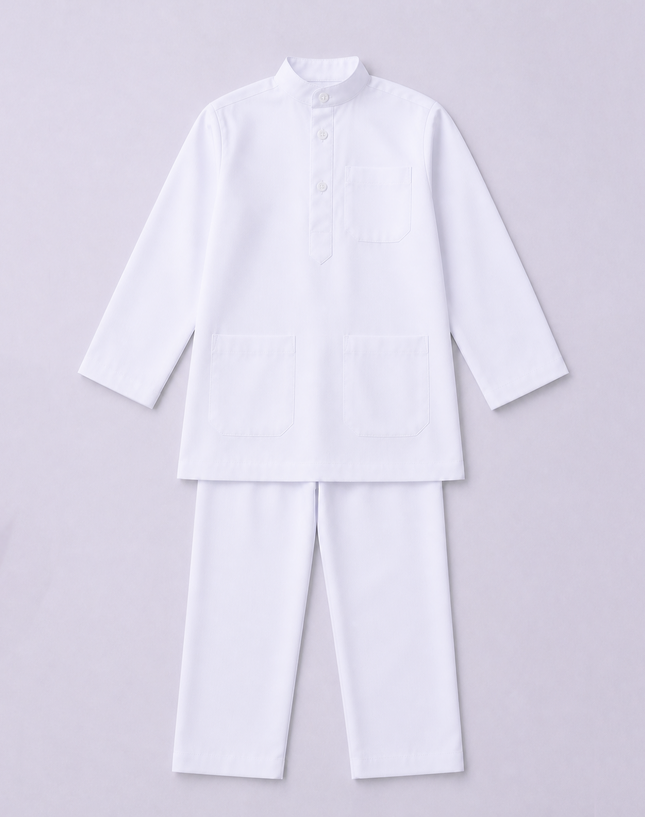 White School Baju Melayu Set