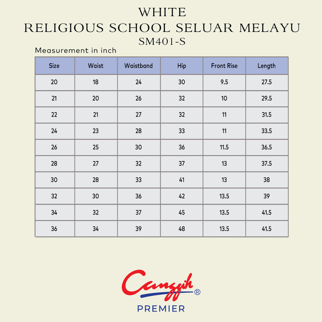 White Religious School Seluar Melayu
