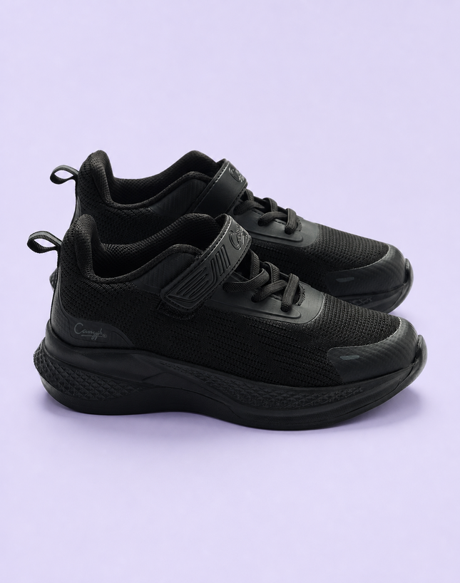 Ultra-Base Lightweight Black School Shoes – Velcro + Lace-Up