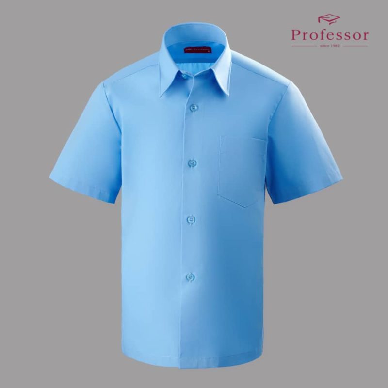 Signature Cotton Rich Short Sleeve Shirt (Hard Collar) – Light Blue