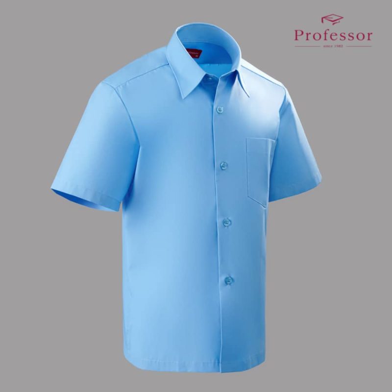 Signature Cotton Rich Short Sleeve Shirt (Hard Collar) – Light Blue Right