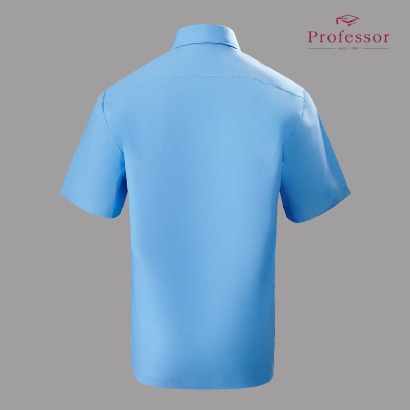 Signature Cotton Rich Short Sleeve Shirt (Hard Collar) – Light Blue Back